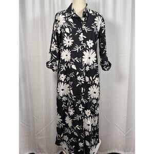 Fitzroy & Willa Midi Shirt Dress Women’s Size Small Black White Floral